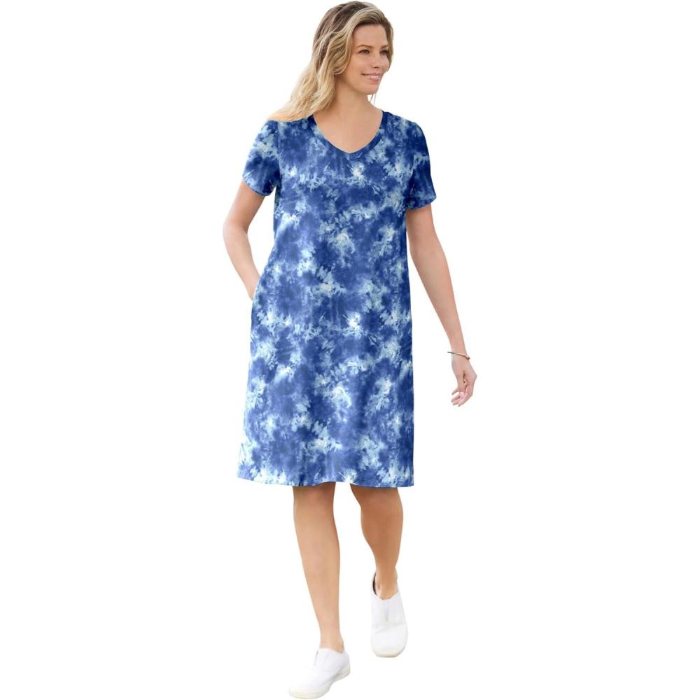 image:imageWoman Within Plus Size Perfect ShortSleeve VNeck Tee DressRoyal Navy Tie Dye