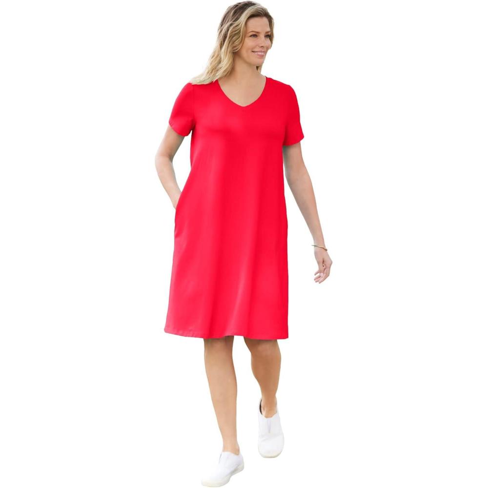 image:imageWoman Within Plus Size Perfect ShortSleeve VNeck Tee DressVivid Red