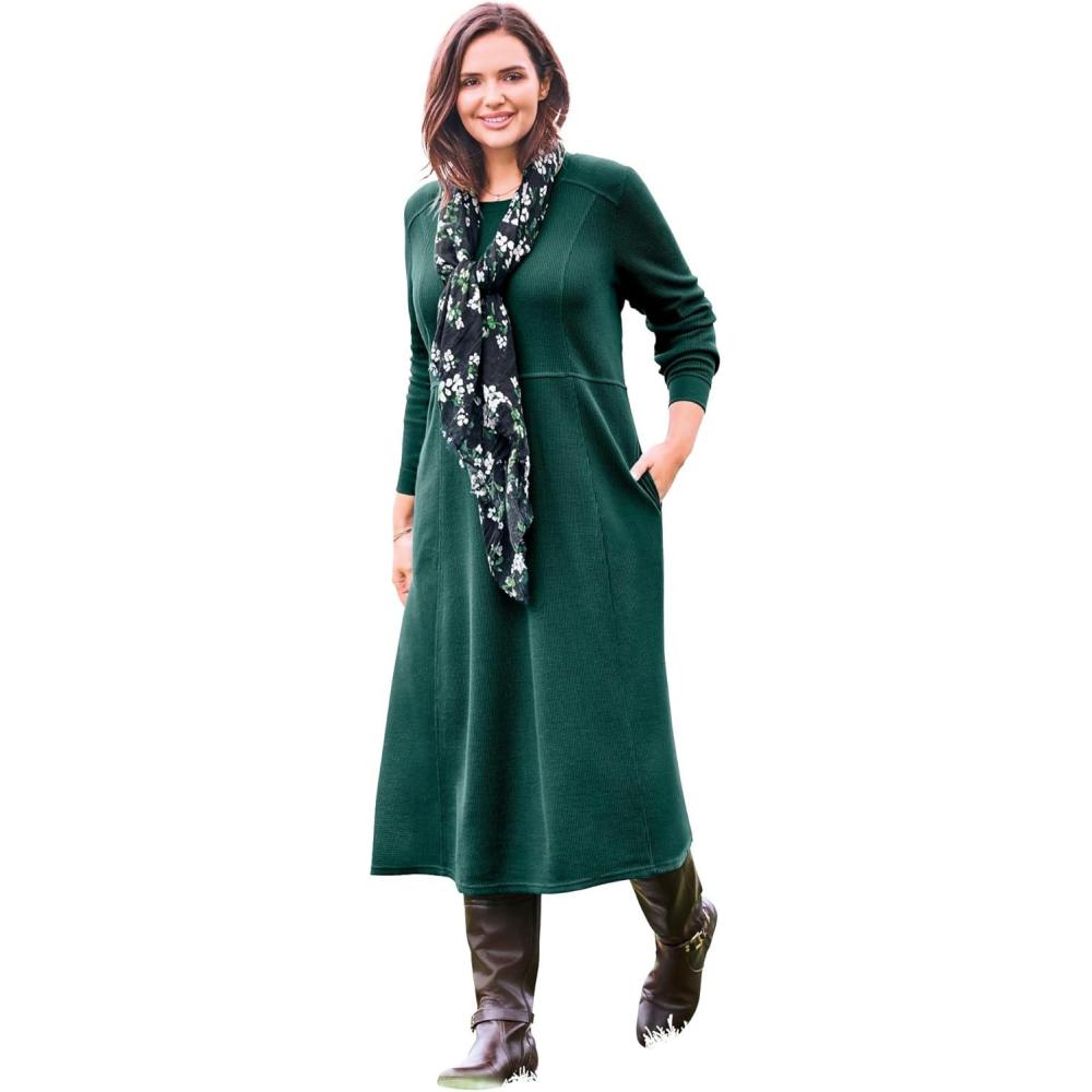 image:imageWoman Within Plus Size Petite Thermal Knit ALine DressEmerald Green