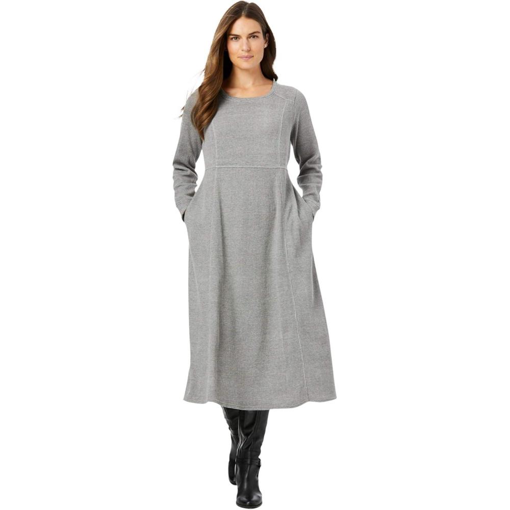 image:imageWoman Within Plus Size Petite Thermal Knit ALine DressMedium Heather Grey