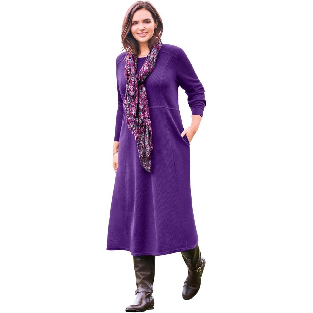 image:imageWoman Within Plus Size Petite Thermal Knit ALine DressRadiant Purple