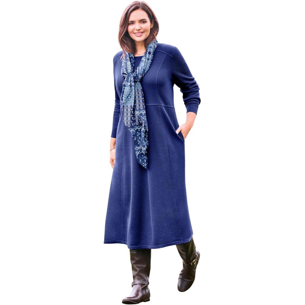 image:imageWoman Within Plus Size Petite Thermal Knit ALine DressUltra Blue