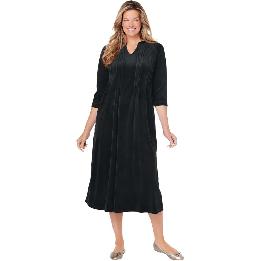 image:imageWoman Within Plus Size Pintuck Velour DressBlack