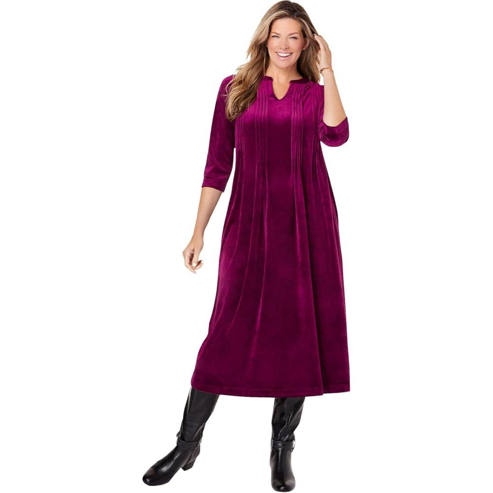 image:imageWoman Within Plus Size Pintuck Velour DressDeep Claret