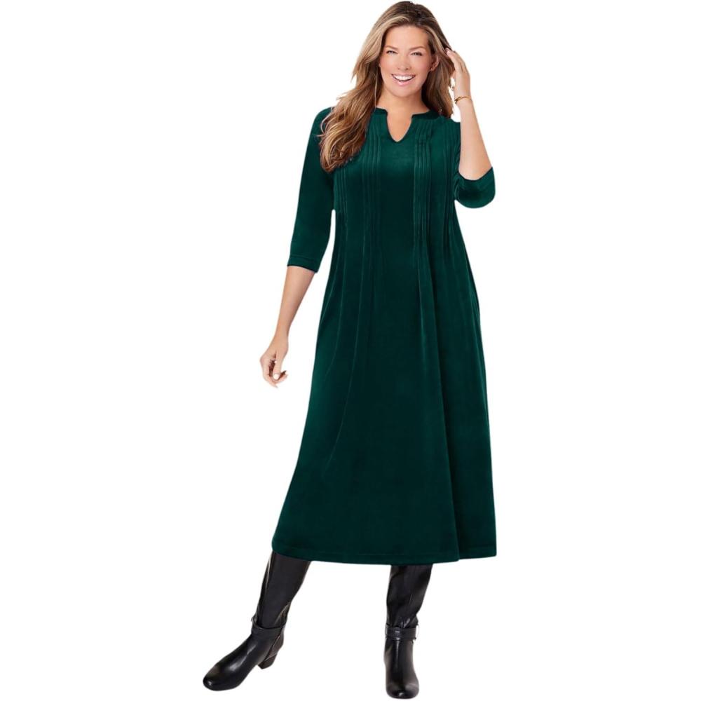 image:imageWoman Within Plus Size Pintuck Velour DressEmerald Green