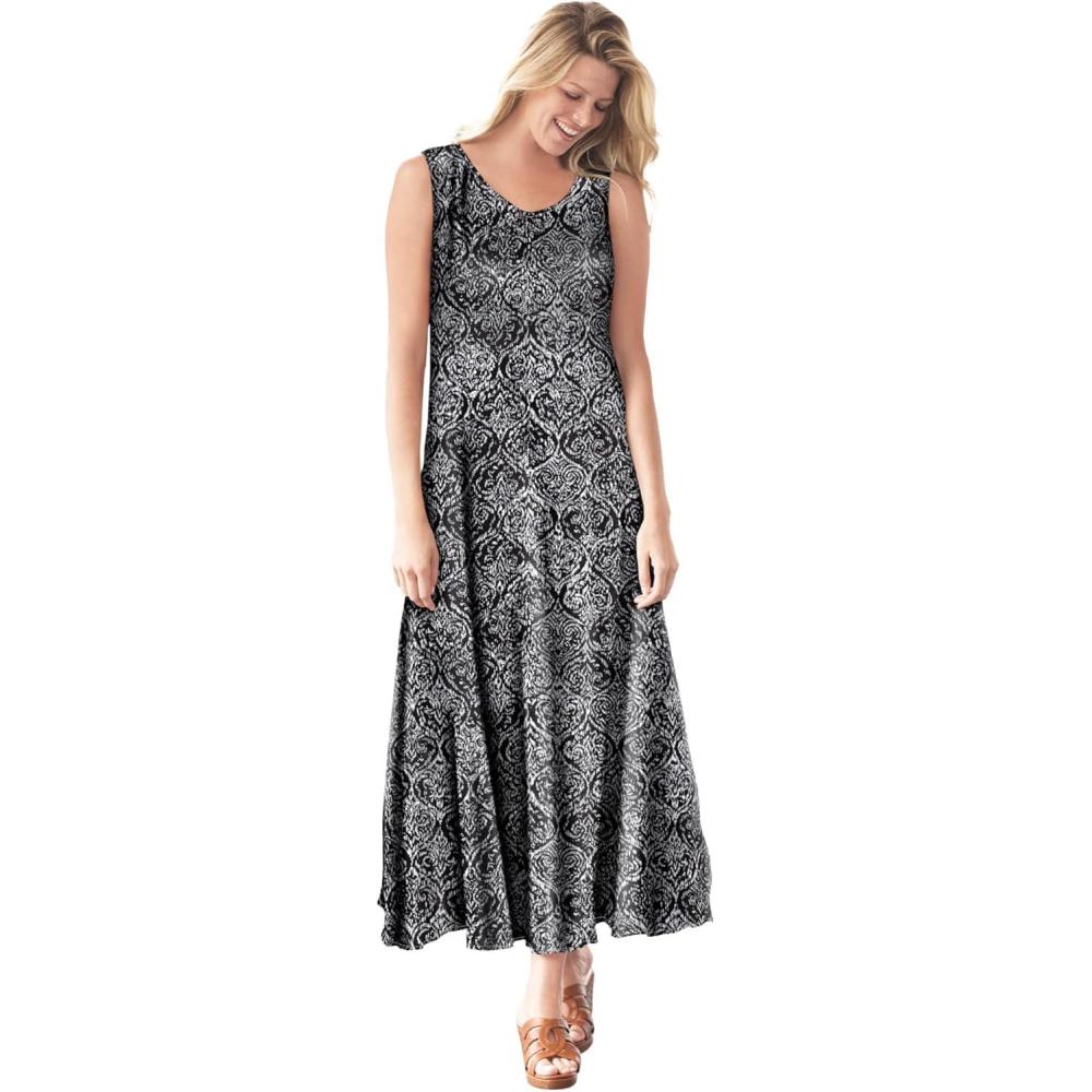 image:imageWoman Within Plus Size Sleeveless Crinkle DressBlack Ikat