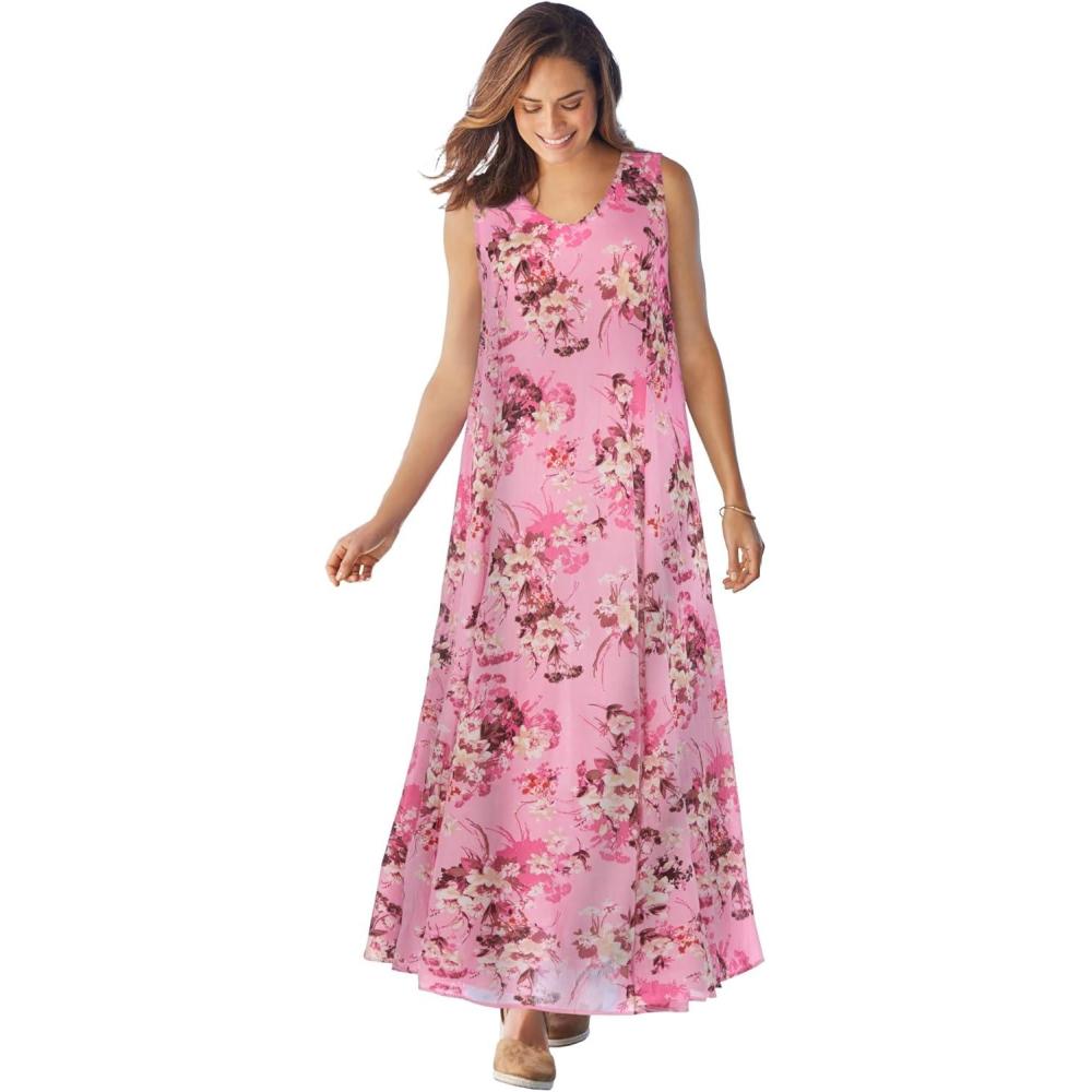 image:imageWoman Within Plus Size Sleeveless Crinkle DressDelicate Pink Sweet Toss
