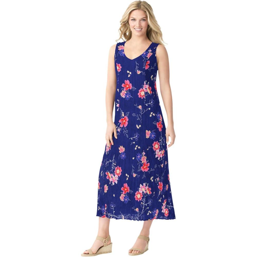 image:imageWoman Within Plus Size Sleeveless Crinkle DressEvening Blue Wild Floral