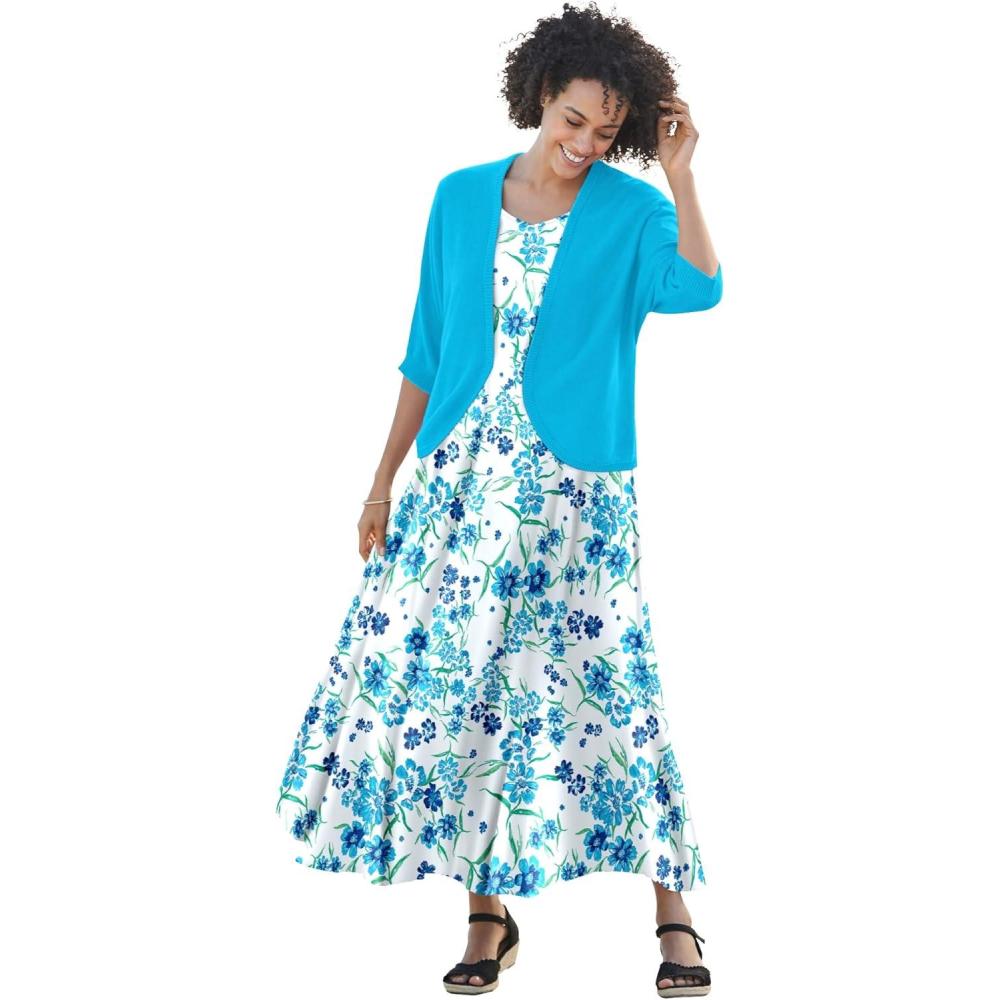 image:imageWoman Within Plus Size Sleeveless Crinkle DressWhite Blue Floral