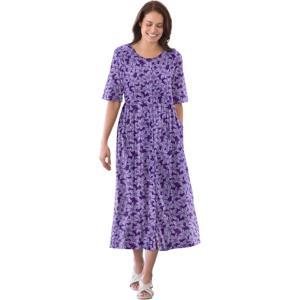 image:imageWoman Within Womens Plus Size ButtonFront Essential DressPurple Blossom