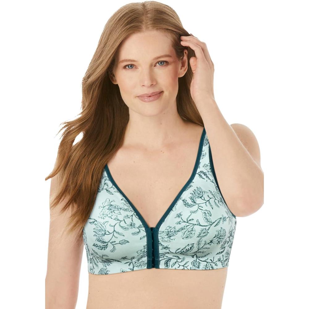 image:imageWomens Plus Size Cotton Comfort FrontClose NoWire BraVine Floral