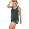 Swim 365 Women’s Plus Size 2-Piece Swim Skirtini Set(Navy Bright Aqua)