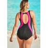 Swim 365 Women’s Plus Size Colorblock One-Piece Swimsuit with Shelf Bra(Black Fuchsia)