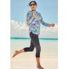 Swim 365 Women’s Plus Size Split-Neck Long Sleeve Swim Tee with Built-in Bra(Rainbow Tie Dye Palm)