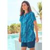 Swim 365 Women’s Plus Size Split-Neck Short Sleeve Swim Tee with Built-in Bra(Aqua Abstract)