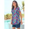 Swim 365 Women’s Plus Size Split-Neck Short Sleeve Swim Tee with Built-in Bra(Hula Palm)