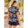 Swim 365 Women’s Plus Size Split-Neck Short Sleeve Swim Tee with Built-in Bra(Navy Hibiscus)