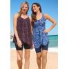 Swimsuits for All Swim 365 Women’s Plus Size Longer-Length Mesh Tankini Top(Yellow Painterly Stripes)