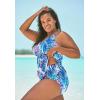 Swimsuits for All Swim 365 Women’s Plus Size Loop Strap Two-Piece Swim Dress(Multi Color Leaves)