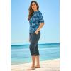 Swimsuits for All Swim 365 Women’s Plus Size Three-Quarter Sleeve Swim Tee(Blue Medallion)