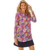 Swim 365 Women’s Plus Size Split-Neck Long Sleeve Swim Tee with Built-in Bra(Neon Hibiscus)