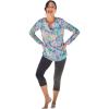 Swim 365 Women’s Plus Size Split-Neck Long Sleeve Swim Tee with Built-in Bra(Rainbow Tie Dye Palm)