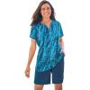 Swim 365 Women’s Plus Size Split-Neck Short Sleeve Swim Tee with Built-in Bra(Aqua Abstract)
