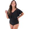 Swimsuits for All Swim 365 Women’s Plus Size Flutter-Sleeve One-Piece(Black)