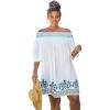 Swimsuits for All Swim 365 Women’s Plus Size Off-The-Shoulder Cover Up(White Multi)