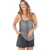 Swimsuits for All Swim 365 Women’s Plus Size Tank Overlay Swim Romper(Black White Abstract)