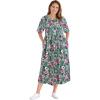 Woman Within Plus Size Short-Sleeve Button-Front Pocket Dress (Petite Available) – 6X, Pine Multi Garden