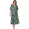 Woman Within Plus Size Short-Sleeve Button-Front Pocket Dress (Petite Available) – L, Black Garden
