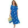 Woman Within Plus Size Stamped Empire Waist Dress(Bright Cobalt Starfish)