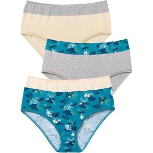 Comfort Choice Plus Size Full Coverage Stretch Cotton Color Block Brief 3-Pack(Dark Turq Assorted)