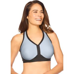 Comfort Choice Women’s Plus Size V-Neck Colorblock Sports Bra(Pearl Grey)