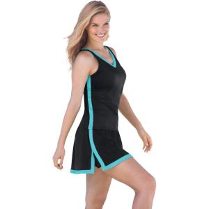 Swim 365 Women’s Plus Size 2-Piece Swim Skirtini Set(Black Seafoam)