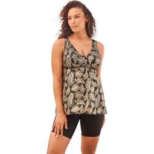 Swimsuits For All Swim 365 Women’s Plus Size Flowy Tankini Top(Gold Palm Leaf)