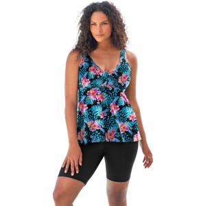 Swimsuits For All Swim 365 Women’s Plus Size Flowy Tankini Top(Trop Animal Turq)