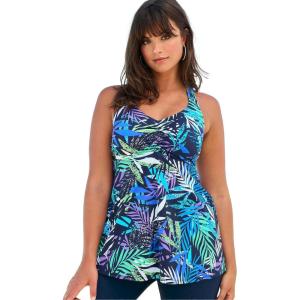 Swimsuits For All Swim 365 Women’s Plus Size Longer Length Braided Tankini Top(Cool Textured Palm)