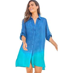Swimsuits for All Swim 365 Women’s Plus Size Button-Front Swim Cover Up(Dip Dye)