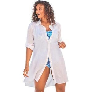 Swimsuits for All Swim 365 Women’s Plus Size Button-Front Swim Cover Up(White)