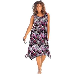 Swimsuits for All Swim 365 Women’s Plus Size Sharktail Beach Cover Up(Multi Textured Palms)