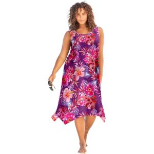 Swimsuits for All Swim 365 Women’s Plus Size Sharktail Beach Cover Up(Spice Hibiscus)