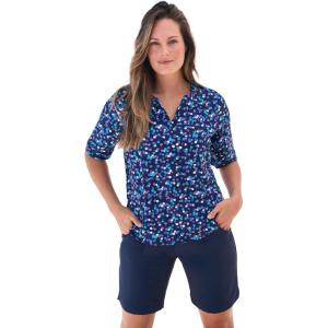 Swimsuits for All Swim 365 Women’s Plus Size Three-Quarter Sleeve Swim Tee(Blue Dots)