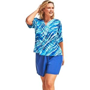 Swimsuits for All Swim 365 Women’s Plus Size Three-Quarter Sleeve Swim Tee(Dream Blue Tie Dye)