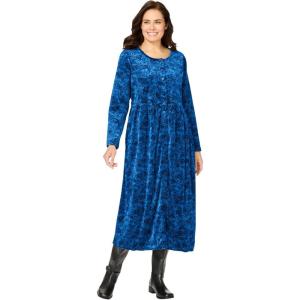 Woman Within Plus Size 21-Button Velour Dress(Bright Cobalt Floral Paisley)