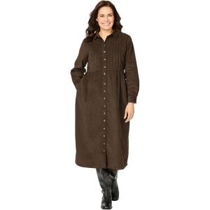 Woman Within Plus Size Button Front Corduroy Dress(Chocolate)