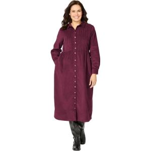 Woman Within Plus Size Button Front Corduroy Dress(Deep Claret)