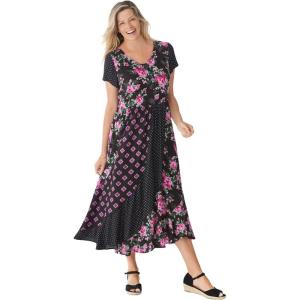 Woman Within Plus Size Mixed Print Maxi Dress(Black Pretty Rose)