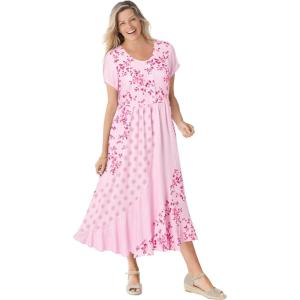 Woman Within Plus Size Mixed Print Maxi Dress(Pink Pretty Rose)